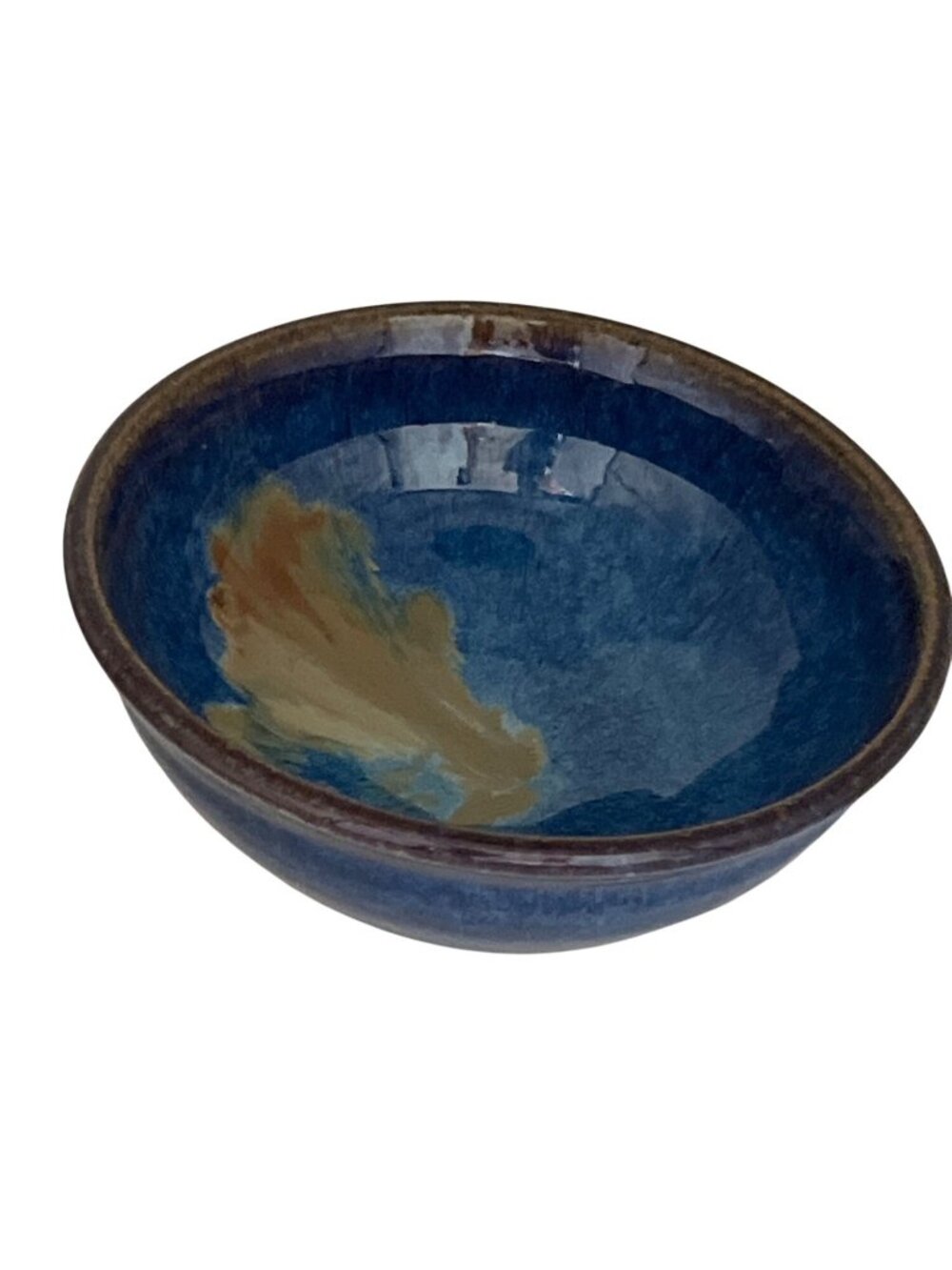 Handmade Blue Ceramic Bowl With Unique Glaze Design/6" Diameter Artisan Pottery